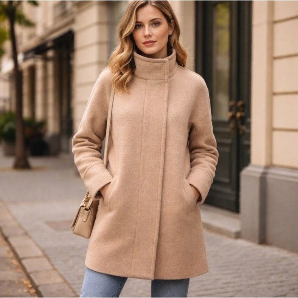 J.Crew Camel Wool Coat Womens Size 4 High Collar Classic Winter Jacket